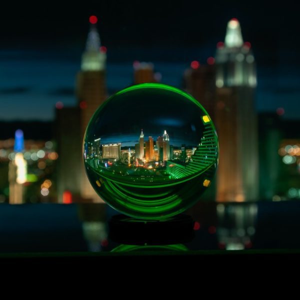 City view through a crystal ball