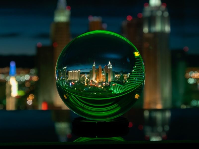 City view through a crystal ball